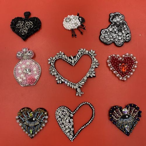 多款纯手工订珠串珠水钻爱心布贴补丁DIY手缝衣服包鞋帽装饰品贴