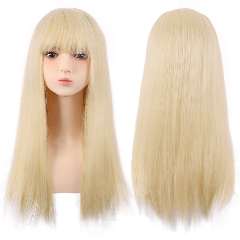 潼漫 cos假发女长发动漫空气齐刘海混金浅金色高温丝长直发全头套