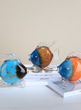 琉璃轻奢亲嘴鱼对嘴鱼动物摆件招财客厅样板房玄关桌面装饰品送礼