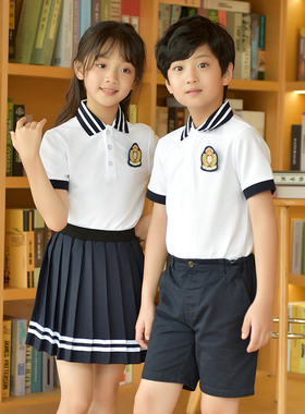 幼儿园园服夏季短袖班服两件套儿童装男女英伦学院风中小学生校服