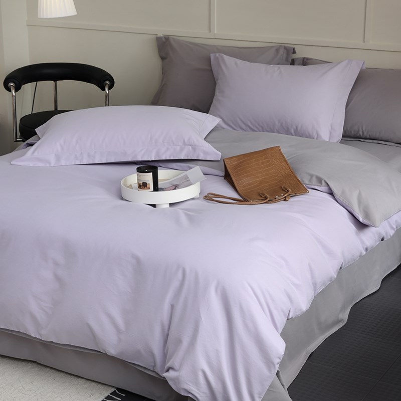 冬天A类紫灰色100支新疆长绒棉被套床单 纯棉磨毛1.8m床品四件套