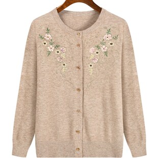 奶奶装秋款毛衣老年人女妈妈长袖针织开衫老人冬天衣服老太太外套