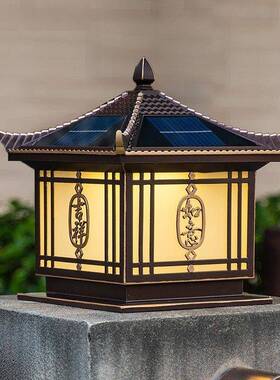 太阳能庭院柱头灯户外防水门柱灯中式别墅花园围墙灯大门口柱子灯