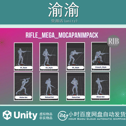 Unity Rifle Mega MocapAnimPack 1.0.1 步枪射击捕捉动画