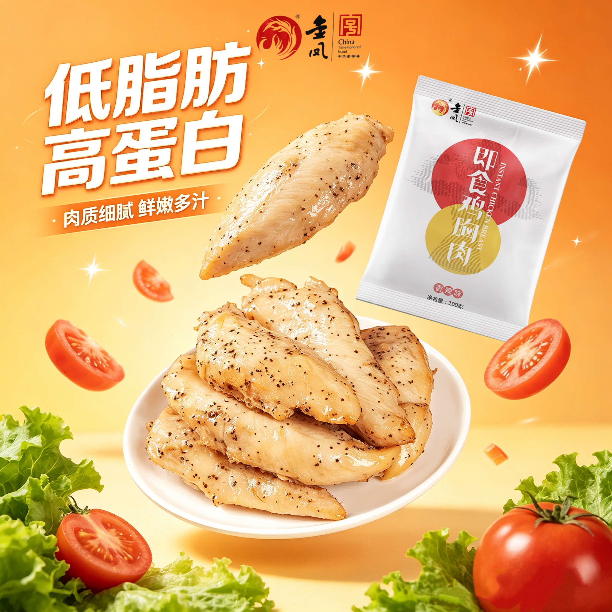 金凤高蛋白鸡胸肉100克即食整块低脂代餐解馋零食休闲小吃饱腹