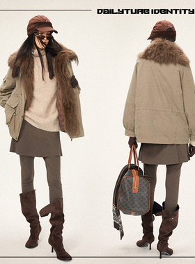 DID DAILY:Heidi 狐狸毛大翻领90白鹅绒水洗工装风羽绒服