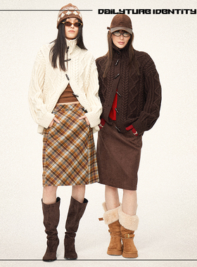 DID DAILY:Hallie 复古羊毛混纺粗棒针绞花奶奶毛衣针织开衫