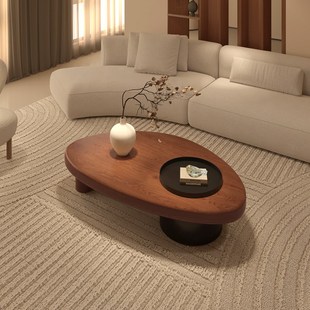 中古风侘寂风实木茶几沙发家用小户型轻奢高级感茶几客厅2024新款
