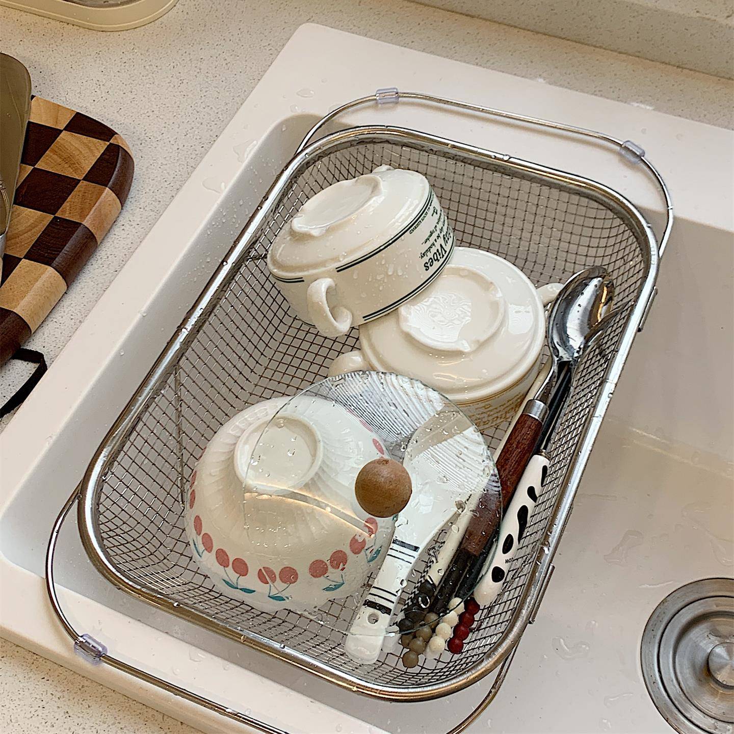 洗菜盆沥水篮不锈钢水槽沥水架厨房水池可伸缩洗菜盆多功能置物架