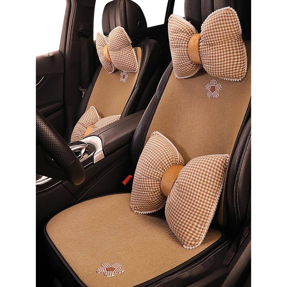 汽车坐垫四季通用亚麻半包座套女士车内座垫夏季小车SUV车座椅套