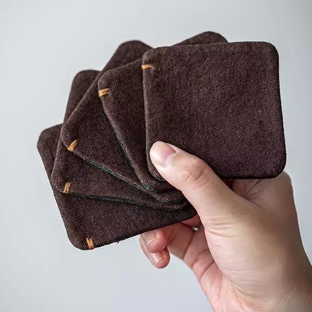 草木扎染棉麻茶杯垫加厚帆布手缝茶垫禅意方形布艺隔热垫茶道配件