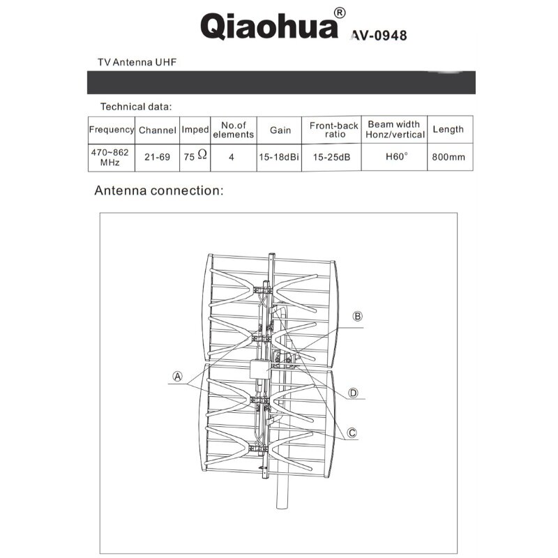 qiohu侨华地面波电视数字接收鱼骨苍蝇拍相控天线架9