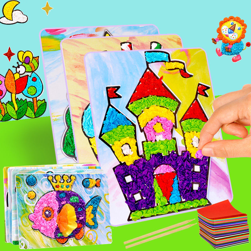 儿童搓纸画创意美劳手工制作幼儿园中班大班美工区材料揉纸团