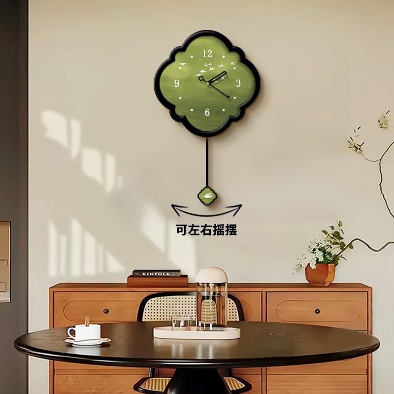 中古风绿色飞鸟客厅挂钟餐厅时钟挂墙静音202新款卧室钟表挂画