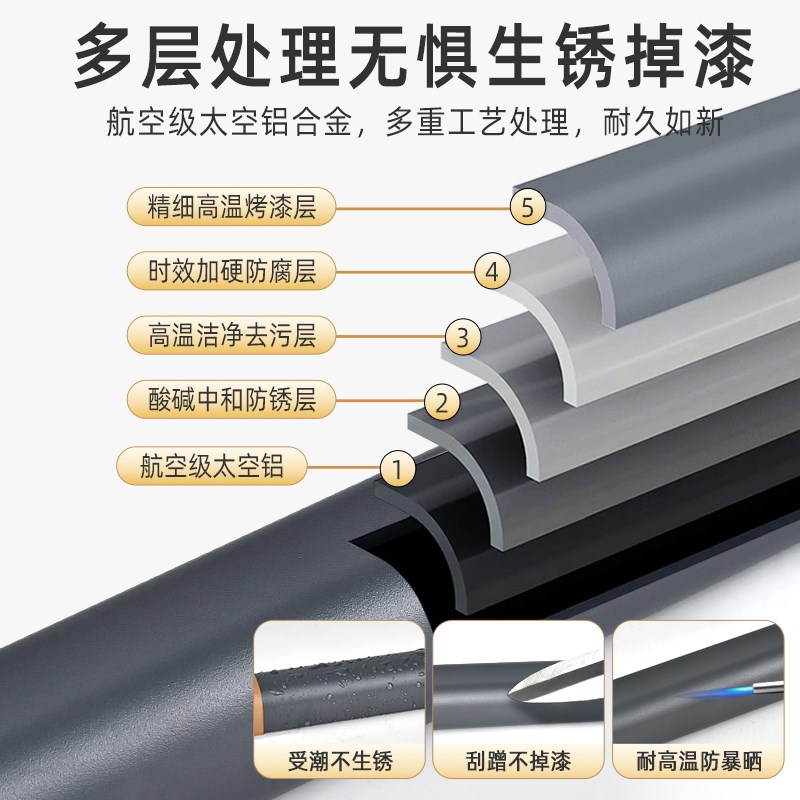 阳台铝合金凉晒被杆晾衣杆一根悬挂吊杆墙上家用吊顶衣架装固定式