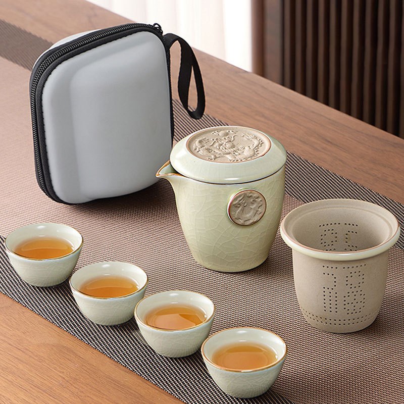 汝窑旅行茶具快客杯套装泡茶一壶四杯式功夫茶具商务伴手礼品