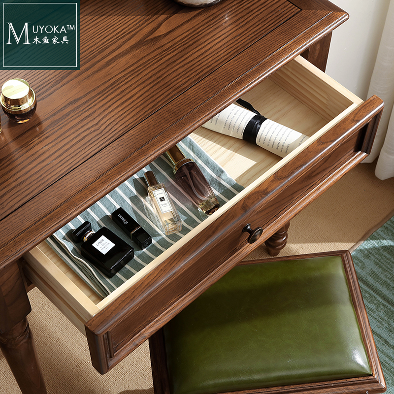 美式乡村白蜡木80公分梳妆台三件套