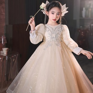女童晚礼服轻奢小众高端儿童公主裙婚纱钢琴演出连衣裙加绒加厚冬