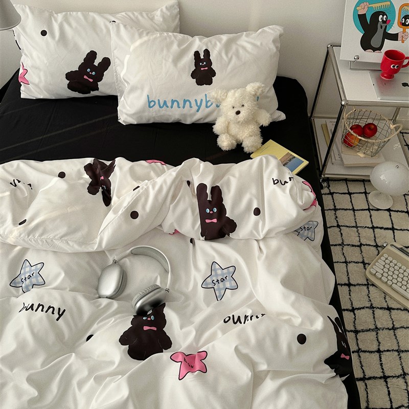 月亮睡了*可爱混搭磨毛四件套3学生宿舍少女床单被套卧室床上用品