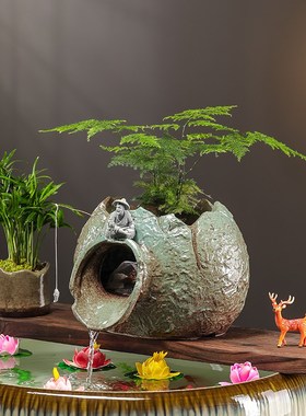 古法流水缸生态鱼缸循环增氧过滤器陶罐组合阳台庭院造景装饰摆件