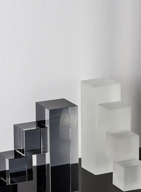 轻奢风几何水晶书档摆件样板房客厅酒柜软装摆设书房书柜桌面装饰