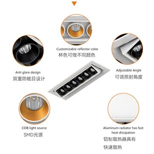 焦距照明内嵌入式格栅射灯圆孔线型家用客厅长条形可调角度栅格灯