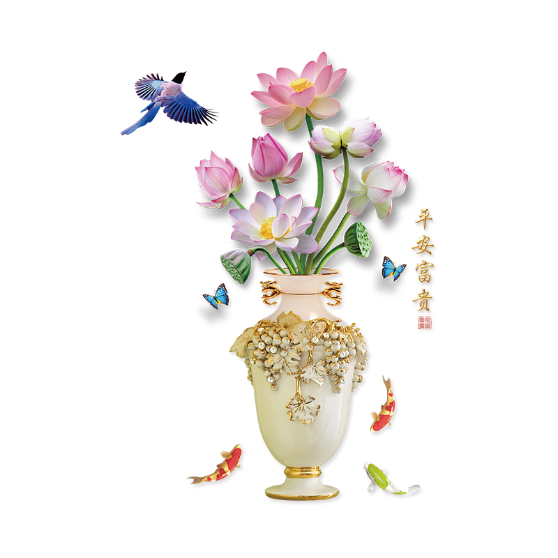 装饰贴纸荷花墙贴画3d立体墙纸自粘客厅背景墙壁纸卫生间玻璃门贴图片