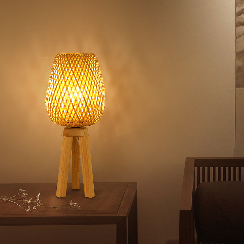 中式复古风灯笼台灯茶室茶台落地禅意卧室床头竹编小夜灯摆件氛围