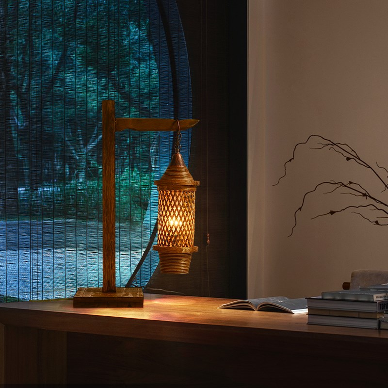 中式台灯床头灯卧室国风复古书房侘寂桌面古风竹编日式禅意茶桌灯