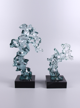 新中式创意透明太湖石雕塑摆件样板间售楼部书房办公桌酒柜摆设品