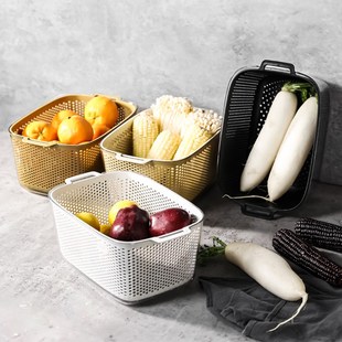 塑料焯菜盆滤水水果盘 整理师双层沥水篮厨房洗菜盆多功能新款