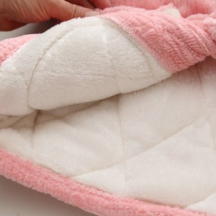 冬季儿童睡衣法兰绒三层加厚夹棉套装女童中大童小白兔连帽家居服