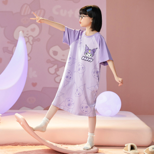 女童睡衣夏季睡裙2023新款公主风小女孩夏款纯棉大童儿童夏天短袖