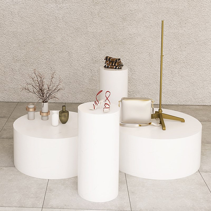 定制网红直播站台婚纱试衣台白色烤漆圆形网红摄影地台拍摄展示台