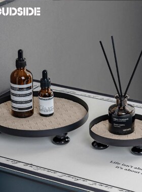 轻奢皮质香薰托盘圆形玄关钥匙收纳首饰品护肤品置物收纳托盘摆件