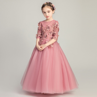 女童晚礼服公主裙长袖婚纱蓬蓬裙小主持人花童钢琴表演服模特走秀