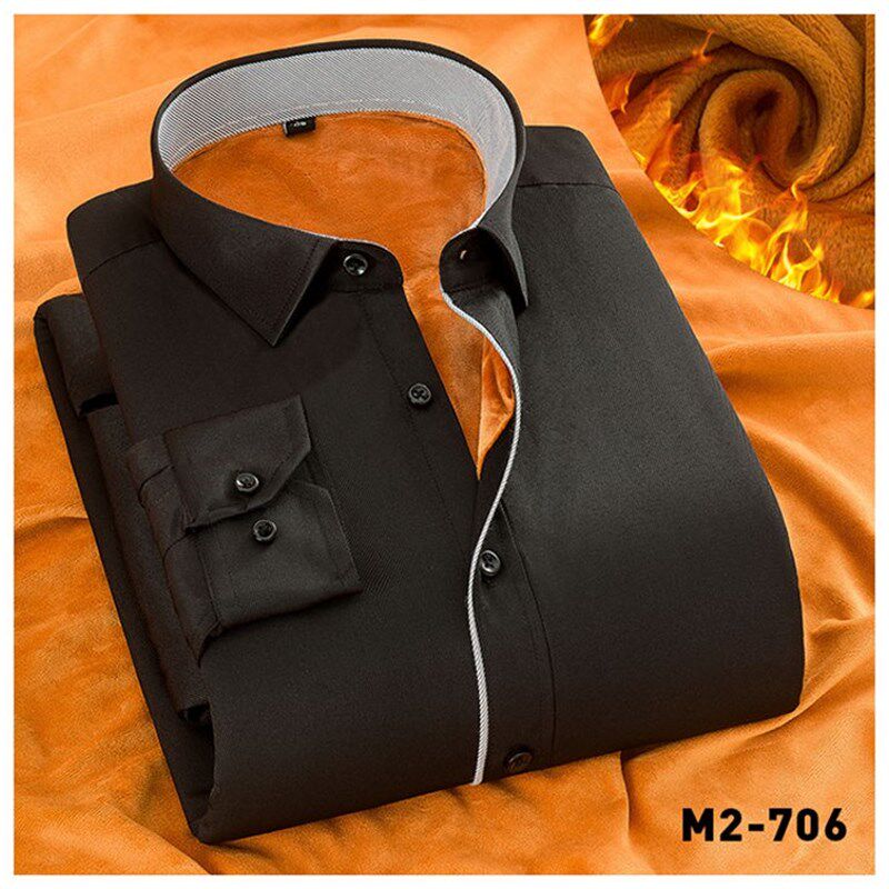 工装蓝色加厚男斜纹衬衣加绒保暖长袖西装衬衫男青年商务正装职业