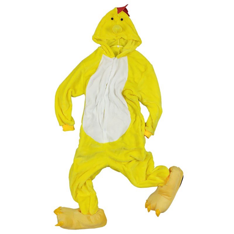 儿童冬季加厚小黄鸡小黄鸭珊瑚绒卡通连体睡衣法兰绒亲子装演出服