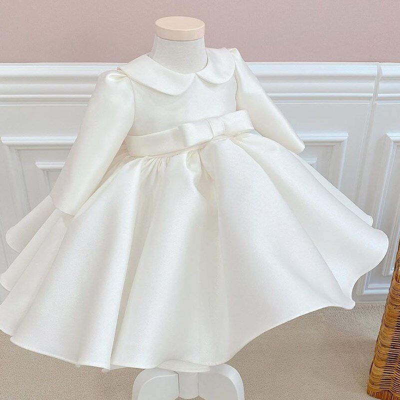 花童婚礼小女孩礼服冬季儿童礼服裙公主裙长袖蓬蓬裙婚纱高端洋气