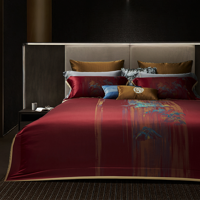 轻奢中式婚庆四件组全棉纯棉提花被套床单高端长绒棉结婚床上用品