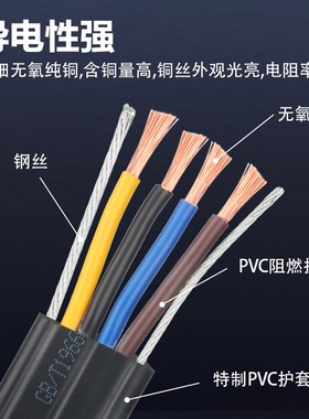 TVVB双钢丝行车扁电缆2芯3芯4芯5芯电动伸缩门空调电梯随行线