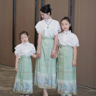 亲子母女装夏季薄款马面裙套装2024新款短袖国风女童成人明制汉服