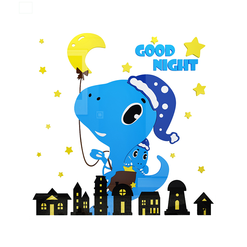 儿童房间布置男孩卡通卧室墙面床头装饰恐龙自粘亚克力3d立体墙贴