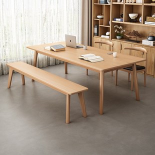 全实木书桌学生家用电脑桌学习桌原木办公桌会议桌榉木长条靠墙桌