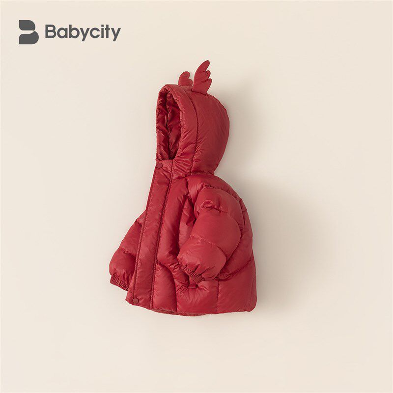 贝贝城儿童羽绒衣宝宝加厚保暖外套女童红色冬装衣服男童喜庆童装