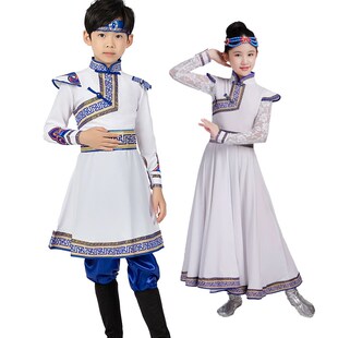 六一蒙古族儿童演出服装女少数民族鄂伦春族筷子舞台表演装男合唱