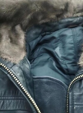 八成新02冬飞行员皮服冬季飞行皮衣皮服夹克外套天蓝色潮机车外套