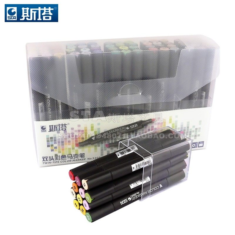 斯塔STA 五代 3203三角杆油性马克笔 常用12 60色套装 带笔筒