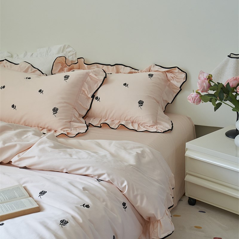 浪漫重生法式复古紫色玫瑰全棉100支长绒棉四件套唯美花边床品