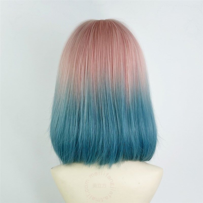 彩色假发全头套女粉蓝色渐变亚文化lolita彩虹中长锁骨发y2k日常,美发护发/假发,日常整顶假发,淘宝优惠券,粉丝福利购,淘宝优惠卷